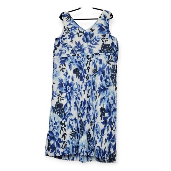 Talbots Plus 16WP NWT Blue Floral Watercolor Blooms Pleated Midi Dress Romantic - Picture 8 of 12